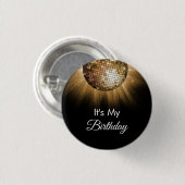 Badge Rond 2,50 Cm Anniversaire Soirée Gold Sparkle Disco Ball (Devant & derrière)