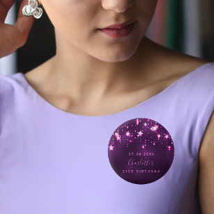 Badge Rond 2,50 Cm Anniversaire violet étoiles de parties scintillant