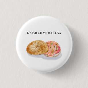 Badge Rond 2,50 Cm Aquarelle Bagels Fumée Saumon G’mar Chatima Tova
