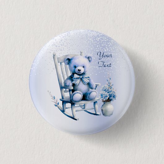 Badge Rond 2,50 Cm Aquarelle Bleu Bébé Bouton Ours (Devant)