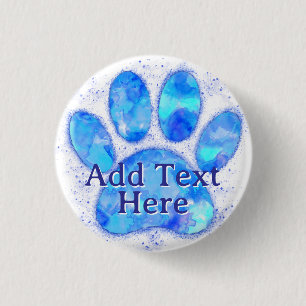 Badge Rond 2,50 Cm Aquarelle bleue Chien Empreinte de patte personnal
