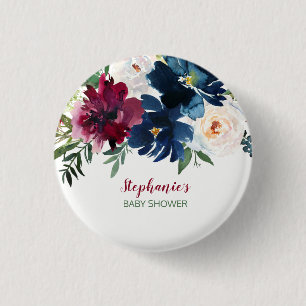 Badge Rond 2,50 Cm Aquarelle Bourgogne Baby shower des fleurs de la m