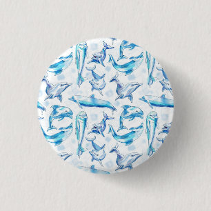 Badge Rond 2,50 Cm aquarelle dauphin poisson sans soudure motif, daup