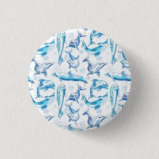 Badge Rond 2,50 Cm aquarelle dauphin poisson sans soudure motif, daup