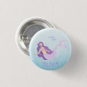 Badge Rond 2,50 Cm Aquarelle de sirène mauve mauve fille Anniversaire (Devant & derrière)