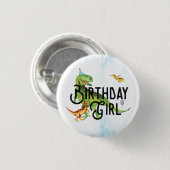 Badge Rond 2,50 Cm Aquarelle Dinosaure Bouton Fille Anniversaire (Devant & derrière)