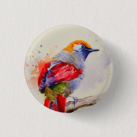 Badge Rond 2,50 Cm Aquarelle d'oiseau rouge cool (Devant)