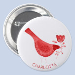 Badge Rond 2,50 Cm Aquarelle d'oiseau rouge Personnalisé<br><div class="desc">Oiseau d'aquarelle moderne rouge et blanc. Art original de Nic Squirrell. Modifiez le nom pour personnaliser.</div>