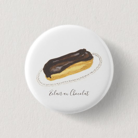 Badge Rond 2,50 Cm Aquarelle Éclair au Chocolat (Devant)