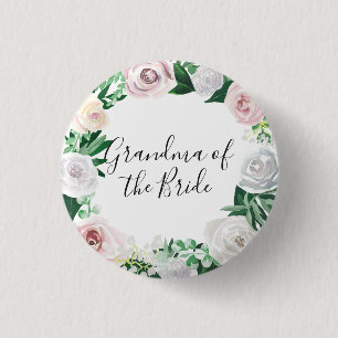 Badge Rond 2,50 Cm Aquarelle Florale blanche Grandma verte de la mari