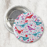 Badge Rond 2,50 Cm Aquarelle florale d'oiseaux moderne<br><div class="desc">Oiseaux et fleurs modernes et contemporains motif dans le vert turquoise vif,  rose magenta et rouge sur un arrière - plan blanc. Art original de Nic Squirrell.</div>