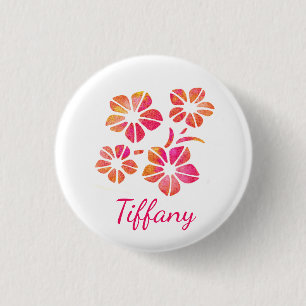 Badge Rond 2,50 Cm Aquarelle florale rose jaune personnalisée saturée
