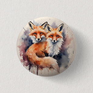 Badge Rond 2,50 Cm Aquarelle Fox Duo