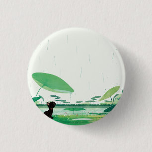 Badge Rond 2,50 Cm Aquarelle Grenouille de chat dans la pluie