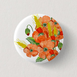 Badge Rond 2,50 Cm Aquarelle joli fleurs de pavot porte - clé