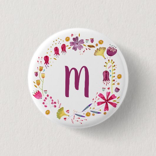 Badge Rond 2,50 Cm Aquarelle monographique Floral (Devant)
