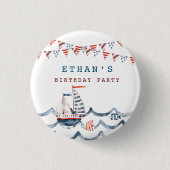 Badge Rond 2,50 Cm Aquarelle Nautique Anniversaire Monogramme (Devant)