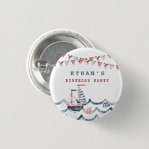 Badge Rond 2,50 Cm Aquarelle Nautique Anniversaire Monogramme