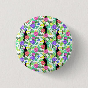 Badge Rond 2,50 Cm Aquarelle Palme tropicale, Hawaiian Hibiskus Touca