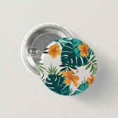 Badge Rond 2,50 Cm Aquarelle Palme tropicale, Hibiskus hawaïen (Devant & derrière)