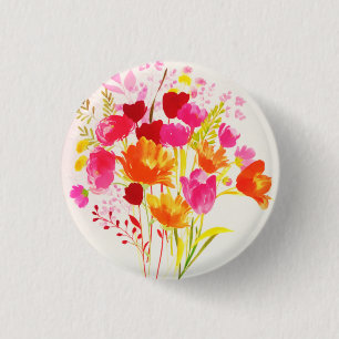 Badge Rond 2,50 Cm Aquarelle rose pâle de prairie florale