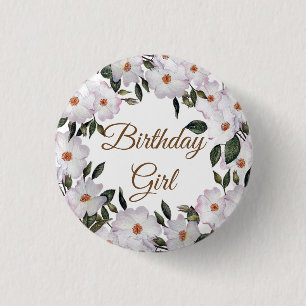 Badge Rond 2,50 Cm Aquarelle rose Roses Ballerina Floral Anniversaire