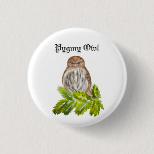 Badge Rond 2,50 Cm Aquarelle Saw Whet Cute Little Owls