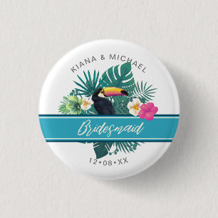 Badge Rond 2,50 Cm Aquarelle Tropical Bridesmaid Turquoise ID577