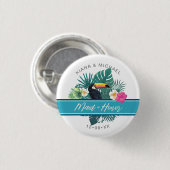 Badge Rond 2,50 Cm Aquarelle Tropical Maid of Honor Turquoise ID577 (Devant & derrière)