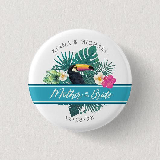 Badge Rond 2,50 Cm Aquarelle Tropical Mother of Bride Turquoise ID577 (Devant)