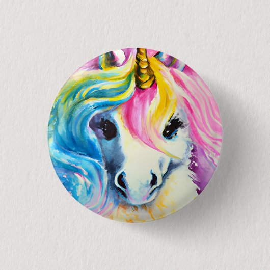 Badge Rond 2,50 Cm Aquarelle Unicorne arc-en-ciel (Devant)