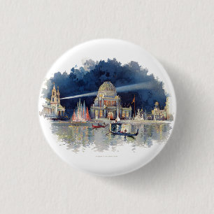 Badge Rond 2,50 Cm Aquarelle vintage la nuit dans la cour grande