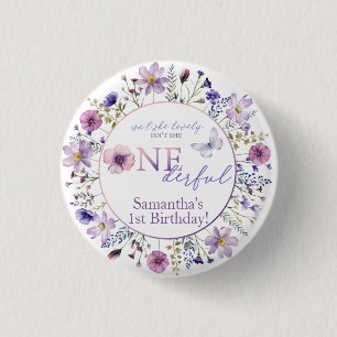Badge Rond 2,50 Cm Aquarelle violet Fleur sauvage Anniversaire