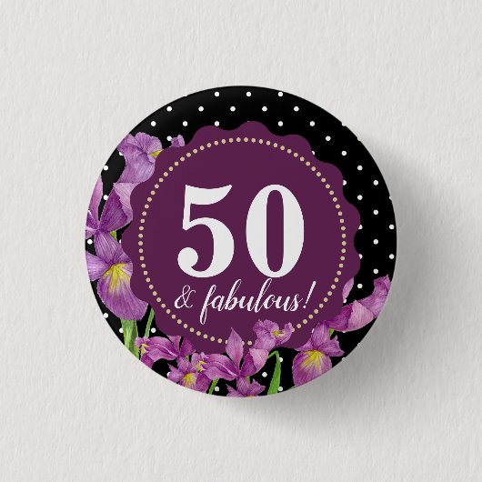 Badge Rond 2,50 Cm Aquarelle violet Iris Botanique Pois floraux (Devant)