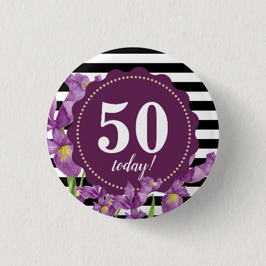 Badge Rond 2,50 Cm Aquarelle violet Iris Floral Noir Blancs (Devant)