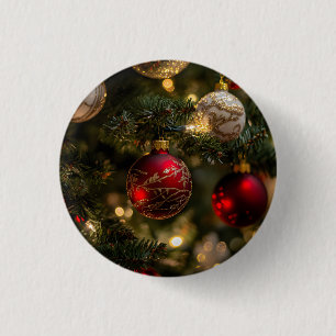 Badge Rond 2,50 Cm Arbre de Noël élégant rouge or fêtes de fin d'anné
