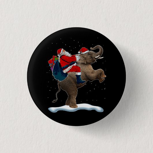 Badge Rond 2,50 Cm Arbre de Noël éléphant Casquette lumière Xmas Père (Devant)