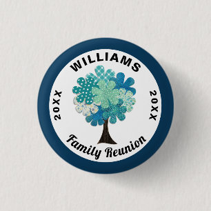Badge Rond 2,50 Cm Arbre motif Famille Réunion Bleu Vert Souvenir