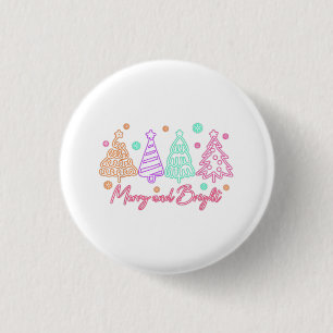 Badge Rond 2,50 Cm Arbre néon de Noël Merry and Bright