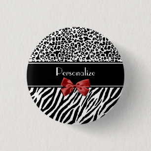 Badge Rond 2,50 Cm Arc rouge de léopard d'impression noir et blanc
