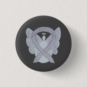 Badge Rond 2,50 Cm Argent Angel Sensibilisation Ruban Personnalisé Pi