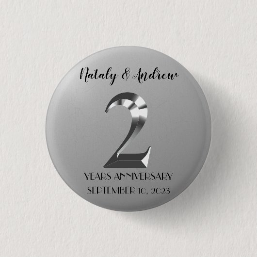 Badge Rond 2,50 Cm Argent métallique 2e anniversaire Mariage (Devant)