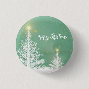 Badge Rond 2,50 Cm Arrière - plan bleu brillant avec sapin de Noël