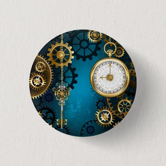 Badge Rond 2,50 Cm Arrière - plan turquoise à vapeur avec Gears (Devant)