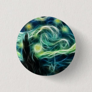 Badge Rond 2,50 Cm Art de fractale de Van Gogh de nuit étoilée
