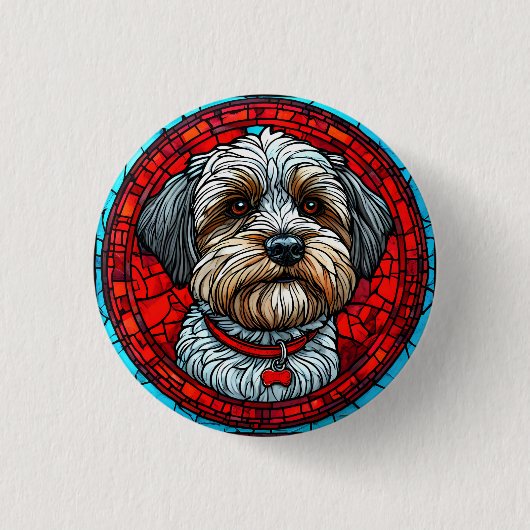 Badge Rond 2,50 Cm Art de vitrail de chien (Devant)