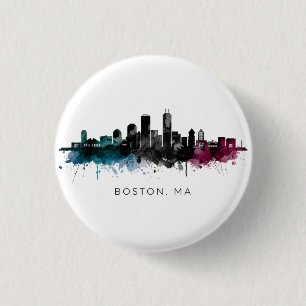 Badge Rond 2,50 Cm Art du Massachusetts Aquarelle de la skyline de