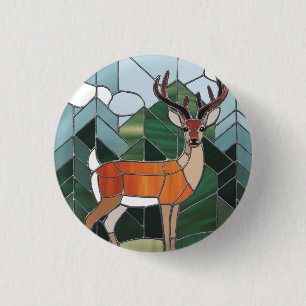 Badge Rond 2,50 Cm Art En Verre Tiré, Style Verre Tiré Art Cerf