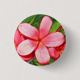 Badge Rond 2,50 Cm Art Frangipanier Tropical Rose
