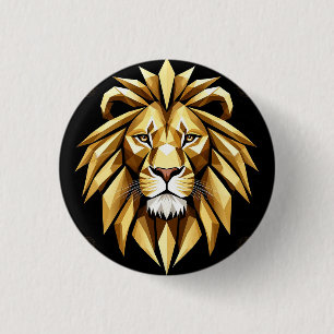 Badge Rond 2,50 Cm Art géométrique abstrait de lion avec ton doré int